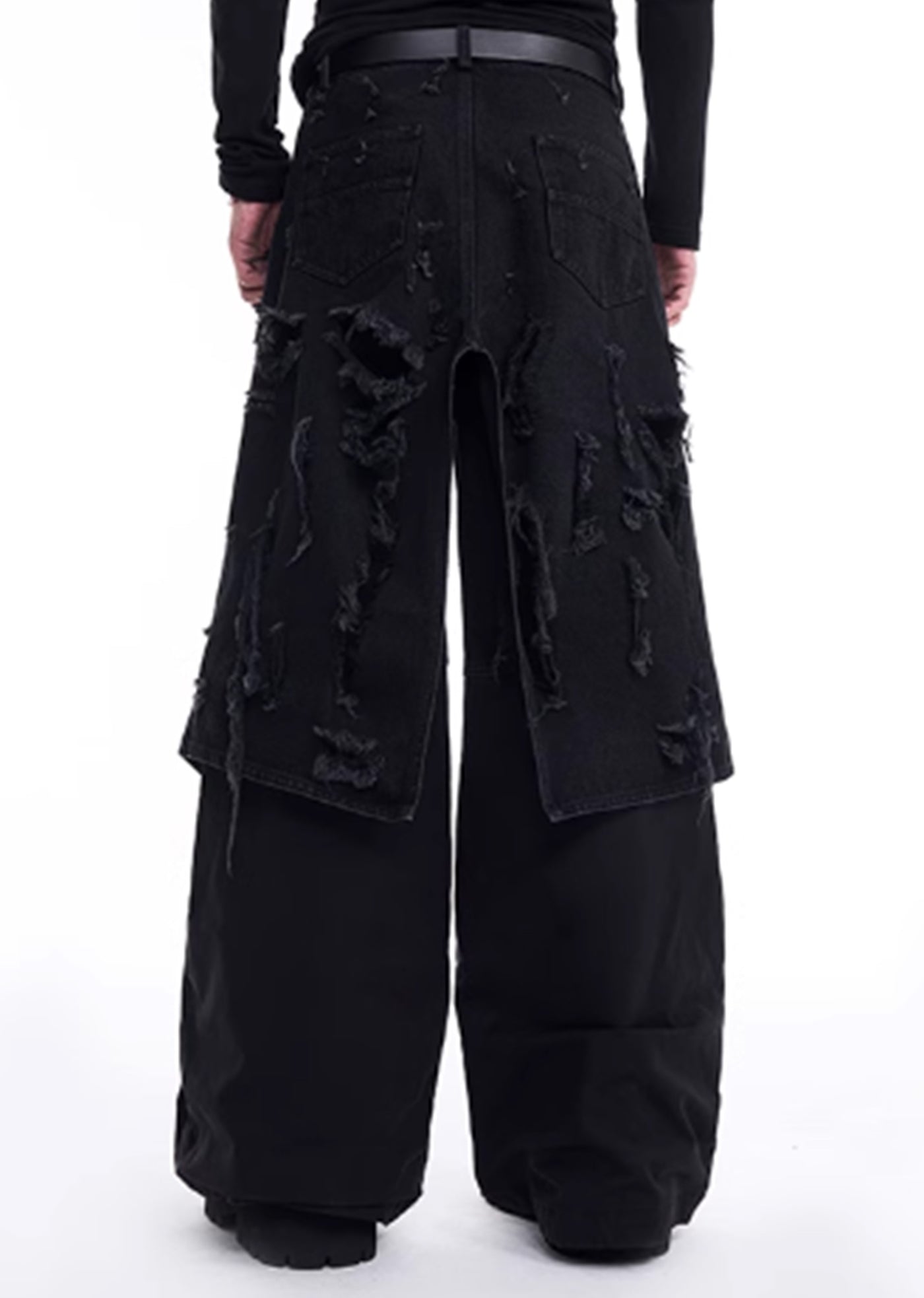 【STARTEXCEEDEND】Full damage gimmick layered style black denim pants  SC0001