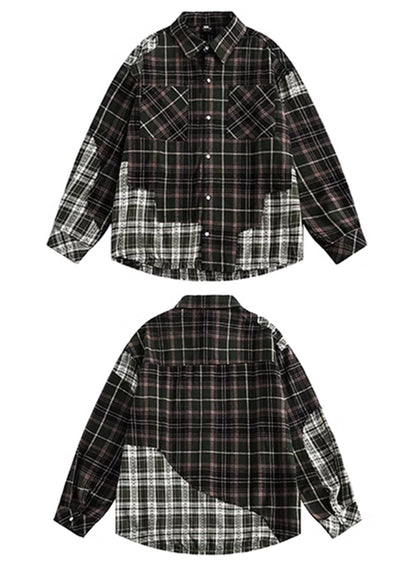 【BLACK BB】Regular check pattern design, faded wash street check shirt  BK0036