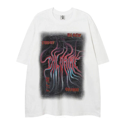 [NIHAOHAO] Distortion initial front design wave over short sleeve T-shirt NH0126