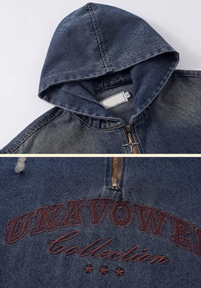 【H GANG X】Double-wash vintage denim overdesign hoodie  HX0087