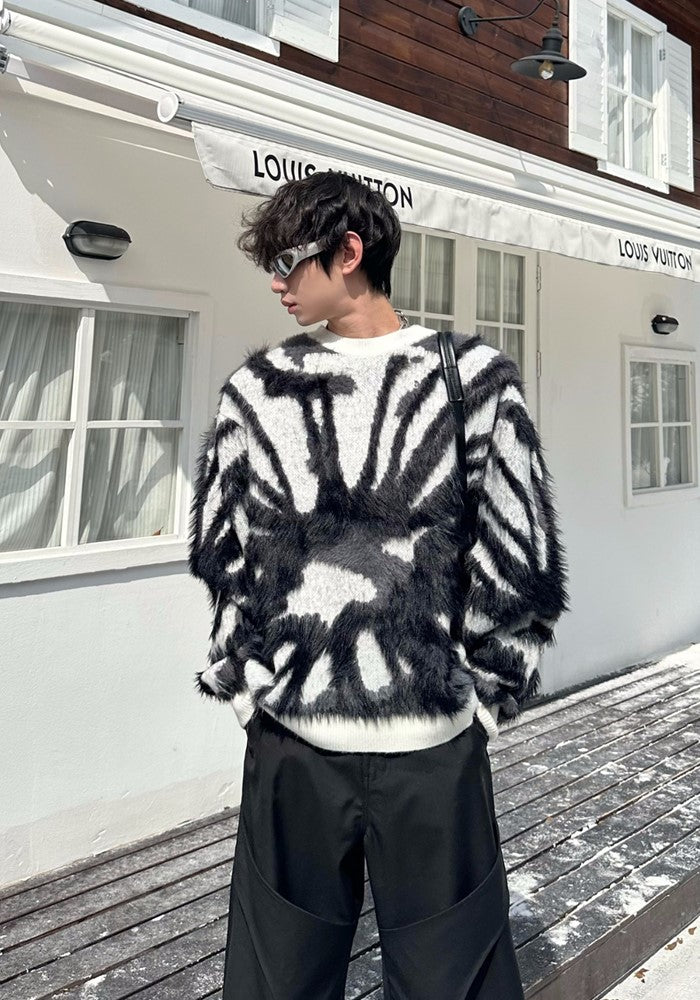 【MARTHENAUT】Monotone random design color ruin knit sweater  MH0044