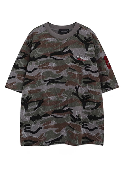 【H GANG X】Simple camouflage basic style street short sleeve T-shirt  HX0111