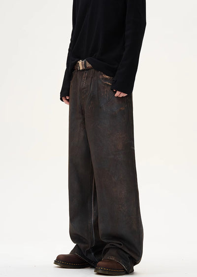 【9/9新作】Vintage Dirt Color Wide Straight Silhouette Denim Pants  HL3089