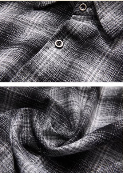 【H GANG X】Regular check pattern design loose collar long sleeve shirt  HX0064