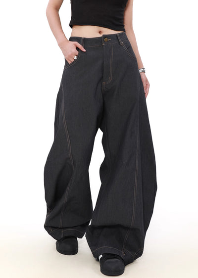 【MR nearly】Rounded silhouette dullness-covering wide design denim pants  MR0131