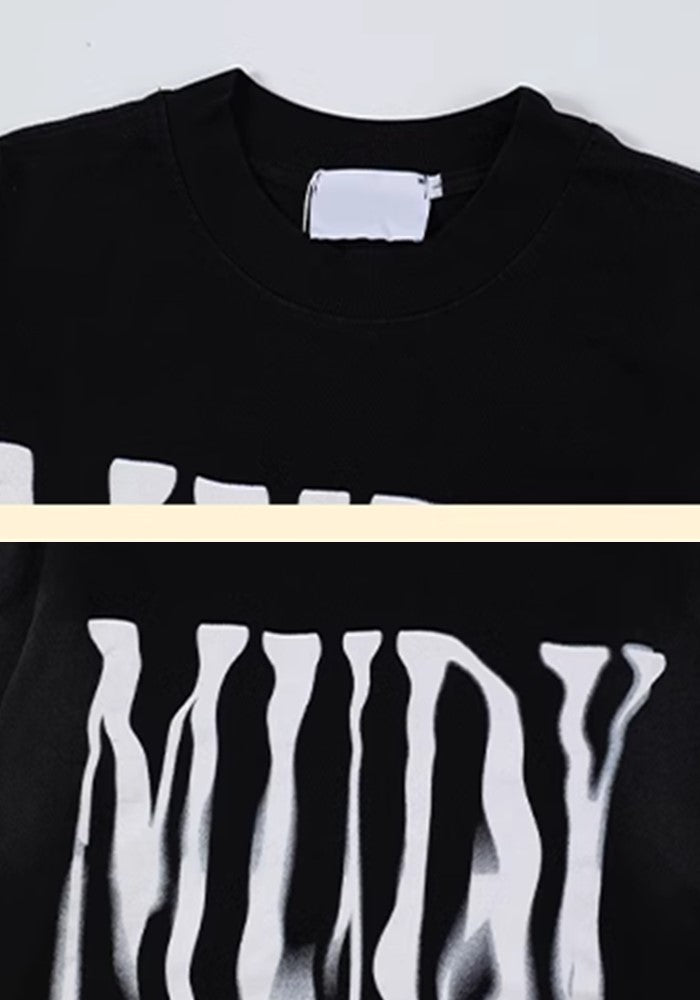 【H GANG X】Wave distortion initial design simple long sleeve T-shirt  HX0086