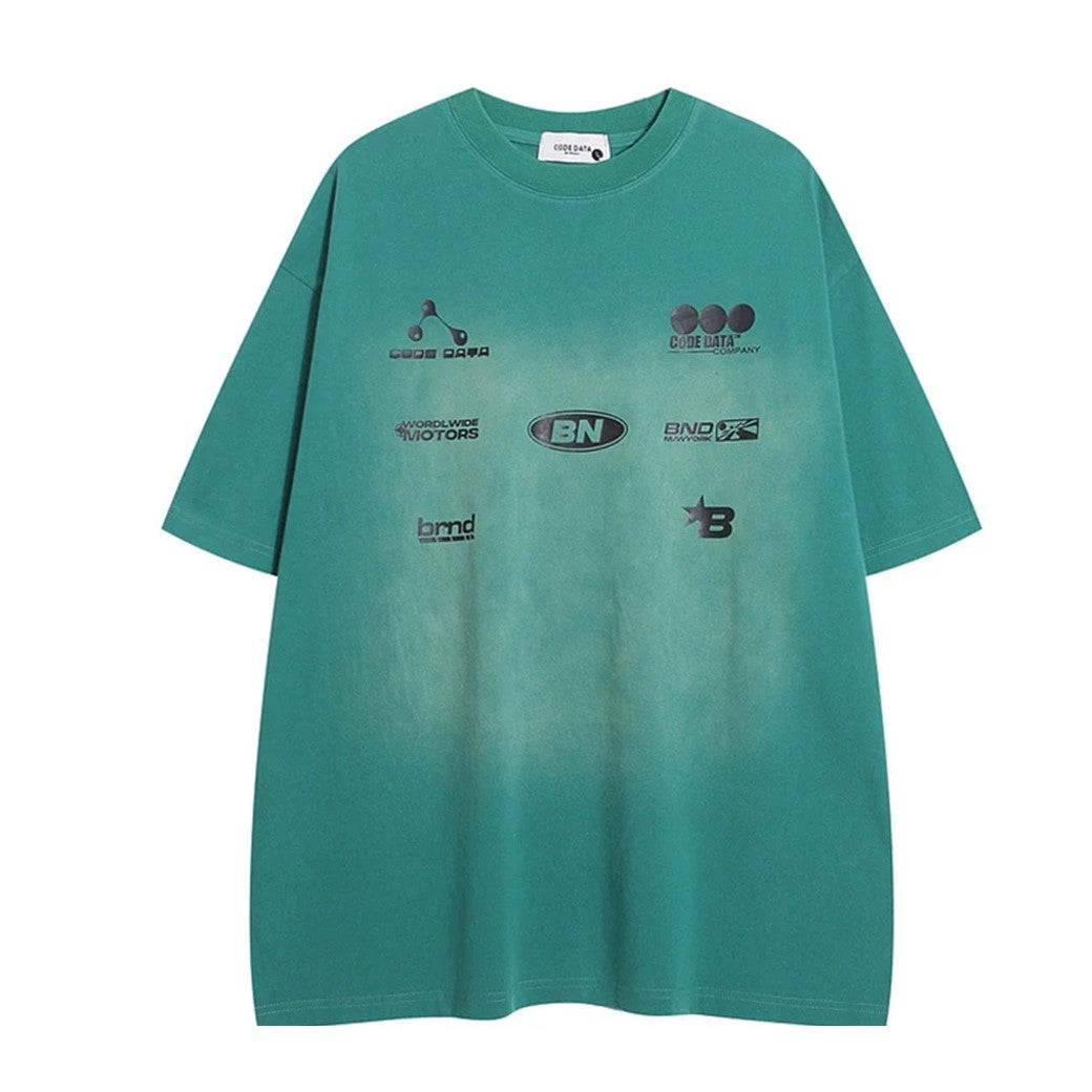 【NIHAOHAO】Multiple initial logo design wide overwash short sleeve T-shirt  NH0150