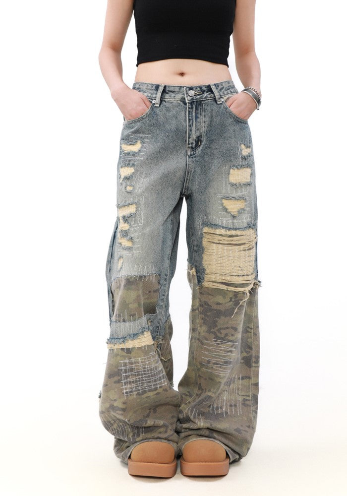 【MR nearly】Double fabric design high gimmick rosé denim pants  MR0147