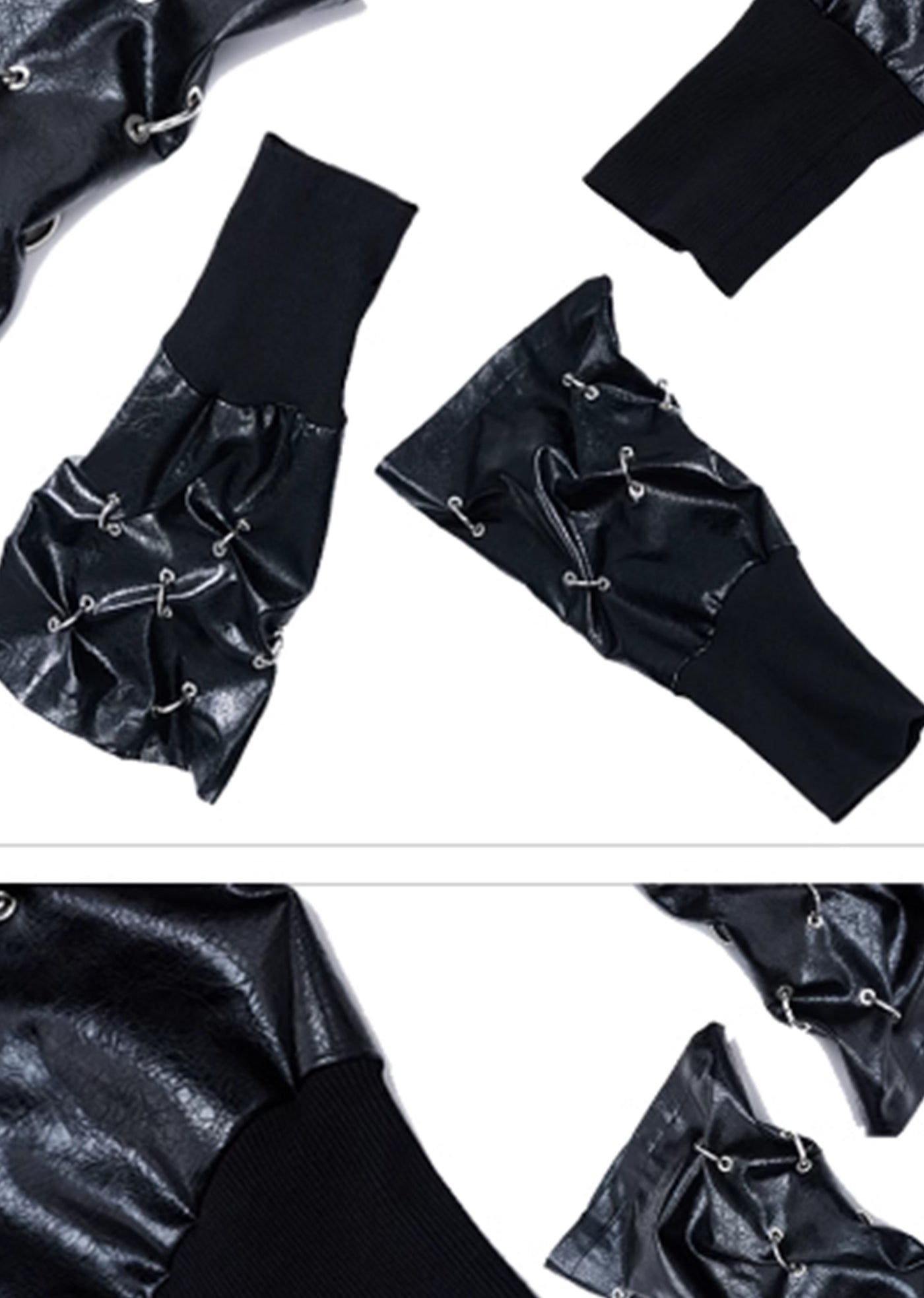 【Antiphase】 Silver Ring Multi-Wave Tight Silhouette Leather Leg Warmers  AP0008