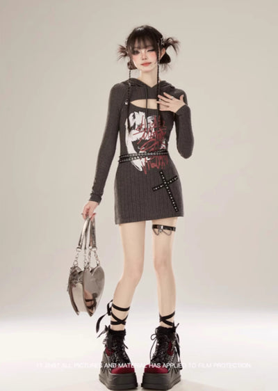 [Eleven shop97] Tight silhouette subculture grunge design over dress ES0017