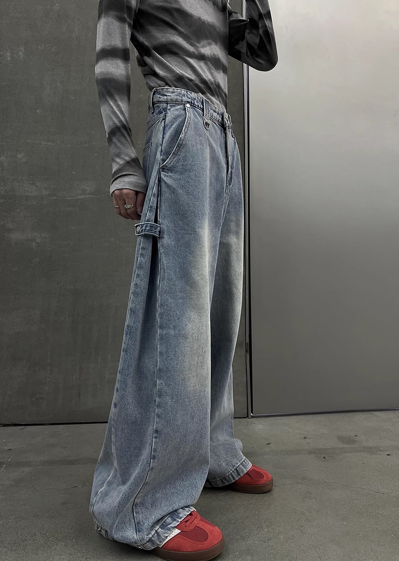 【SOULWORKER】Dull wash blue wide silhouette denim pants  SW0032