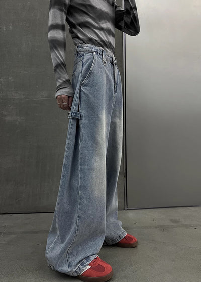 【SOULWORKER】Dull wash blue wide silhouette denim pants  SW0032