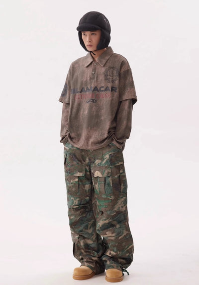 【BTSG】Pocket tuck silhouette design camouflage color cargo pants  BS0028