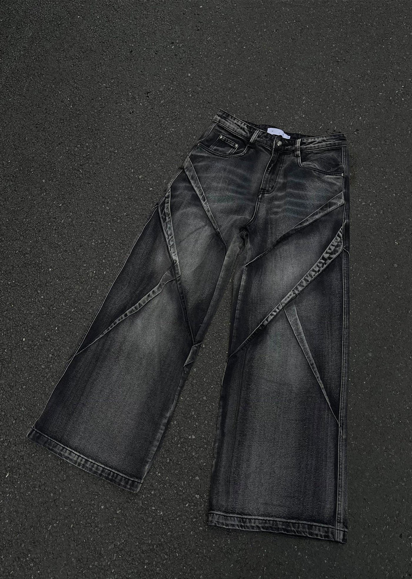 [MAXDSTR] Cross bike over wide silhouette black denim pants MD0143