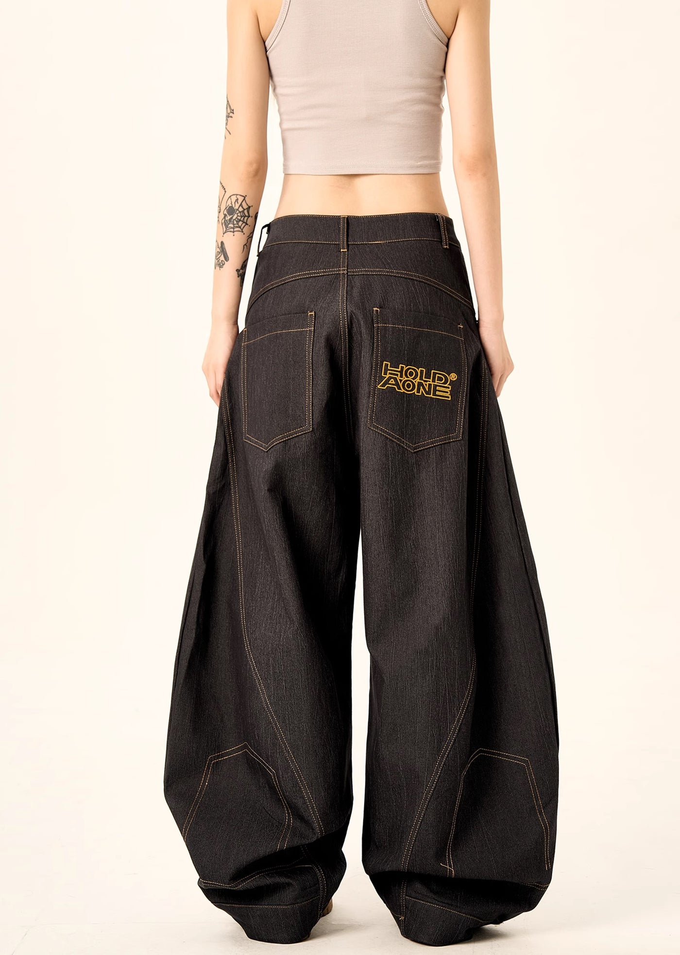 【H GANG X】Multi-over balloon wide silhouette dull denim pants  HX0072