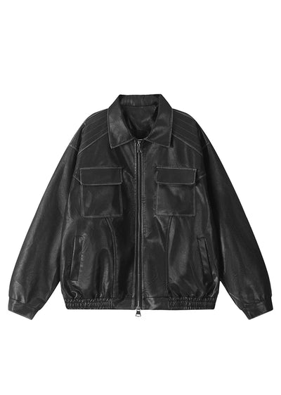 【Eleven shop97】Basic line simple design leather plus jacket  ES0033