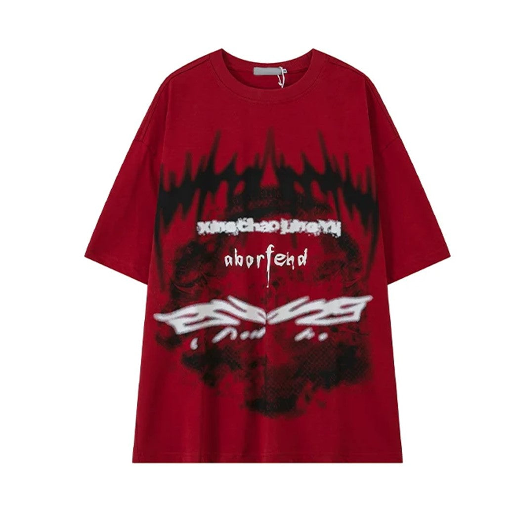 【NIUGULU】Subculture style front design gathered break short sleeve T-shirt  NG0035