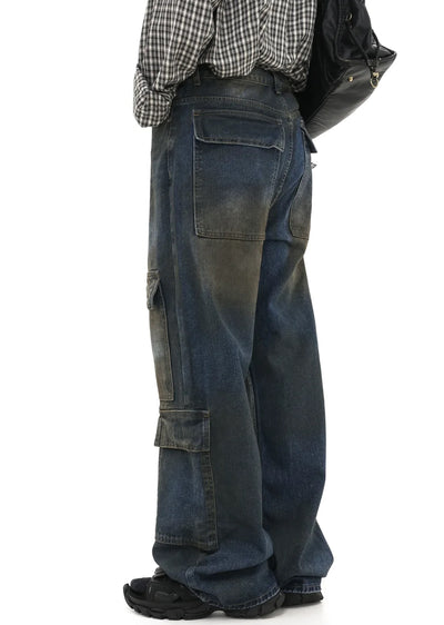 【GIBBYCNA】Dull wash design blue design cargo denim pants  GC0021