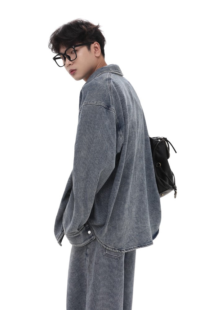 【GIBBYCNA】Tweed dull base blue color loose style long sleeve denim shirt  GC0029