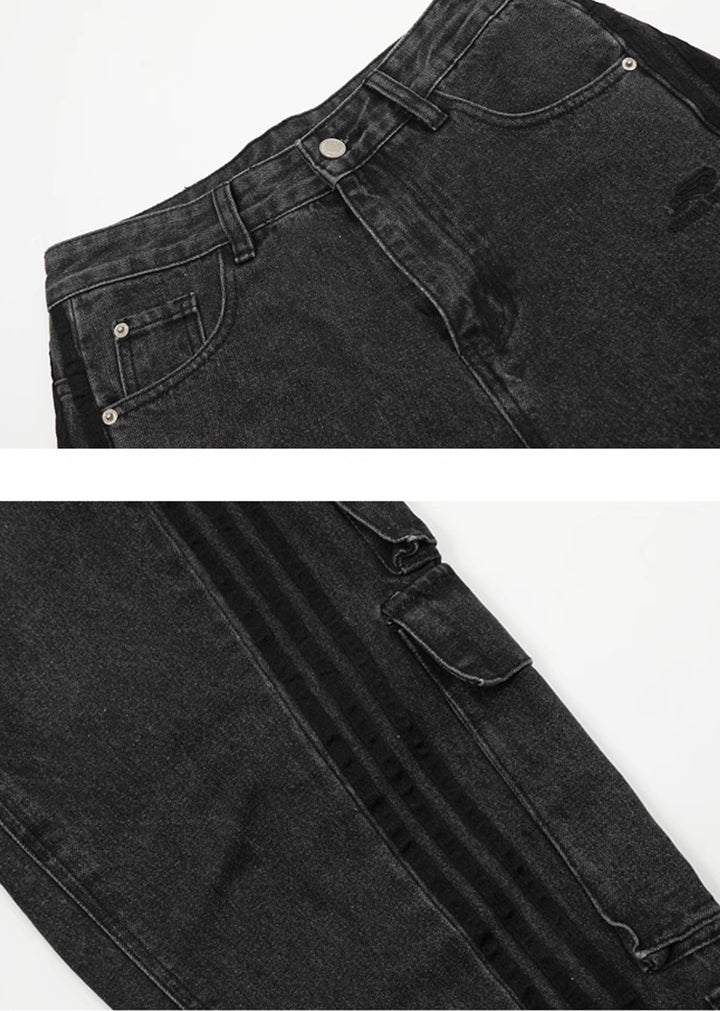 MAXDSTR】Side line pocket silhouette dull black denim pants