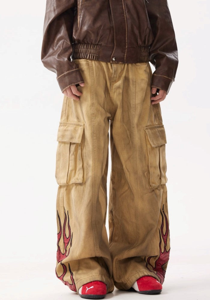 【BTSG】Flame over vintage color cargo style pants  BS0049