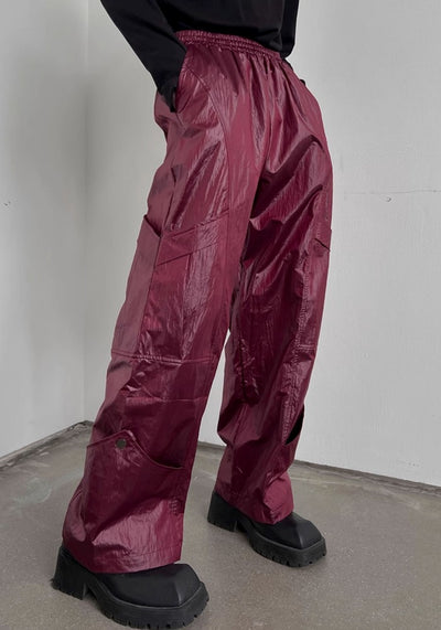 【SOULWORKER】Shiny faux fabric wide silhouette balance color wide pants  SW0038