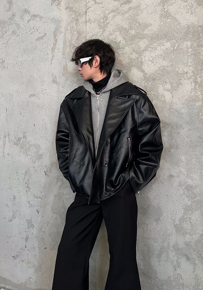 【MARTHENAUT】High leather simple design wide over jacket  MH0054