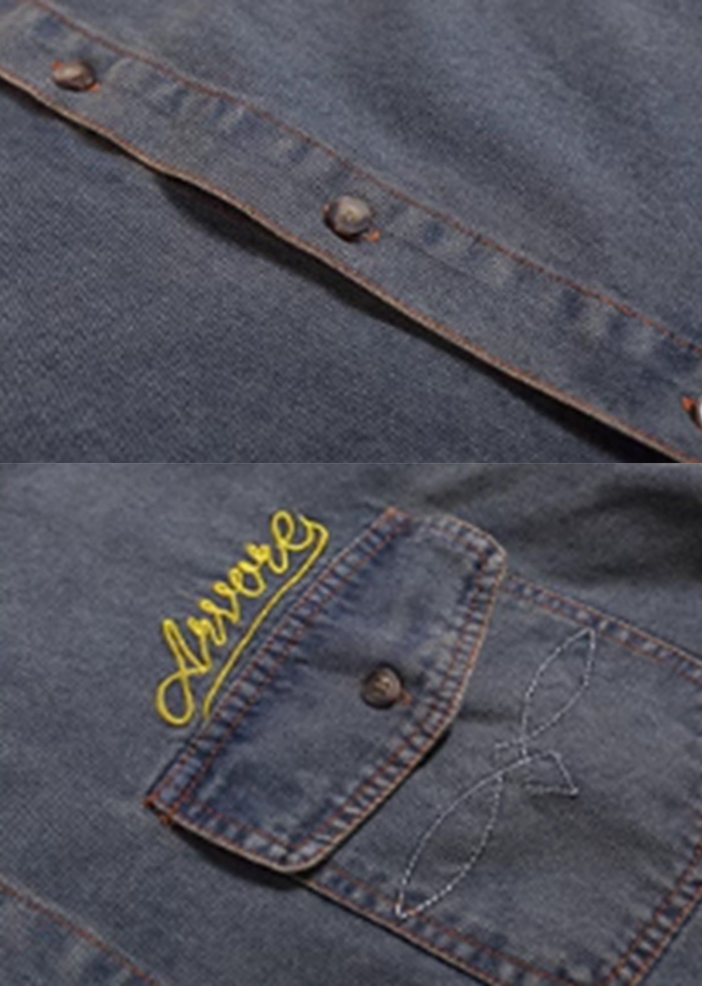 [H GANG X] Dull vintage color over silhouette denim shirt HX0035