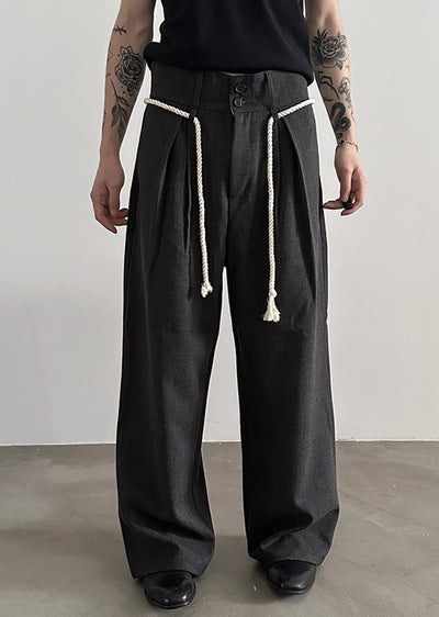 【Very Fewest】Coarse grain fabric design elastic waist slacks pants  VF0034