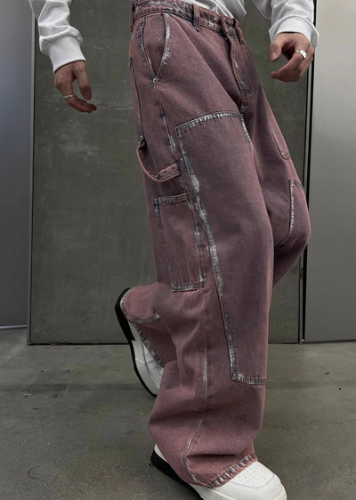 【SOULWORKER】Pinky purple color design line silhouette denim pants  SW0018