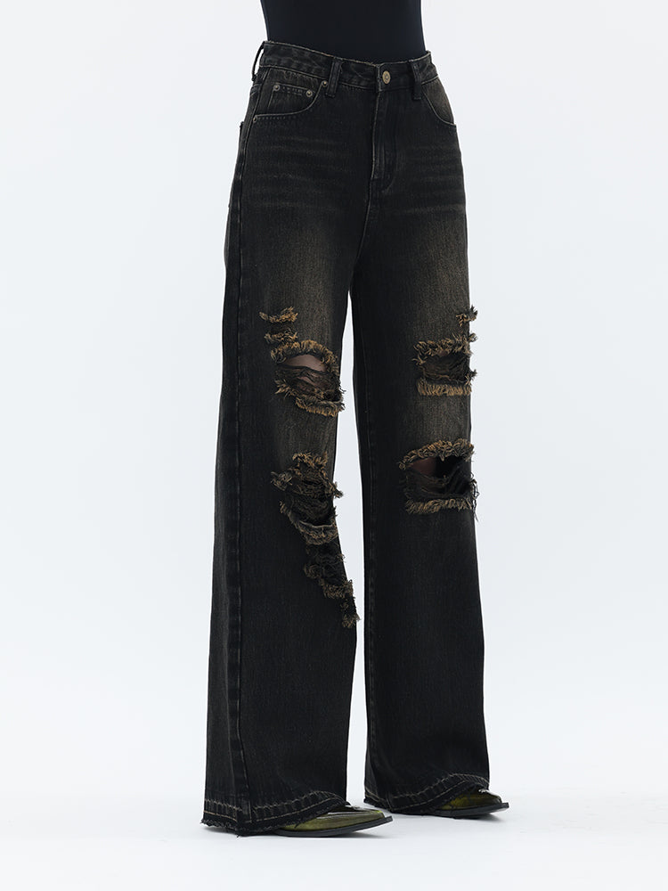 FUZZYKON】Loose straight-leg ripped jeans FK0002 – HI-LANDER