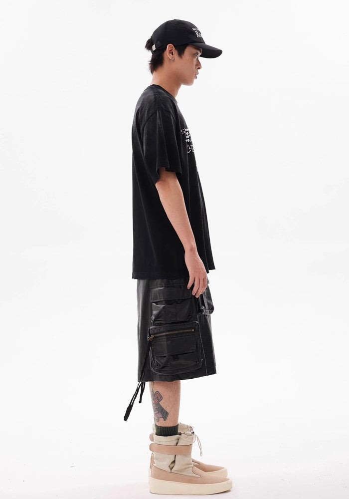 【BTSG】Double pocket suspender design black shorts  BS0030