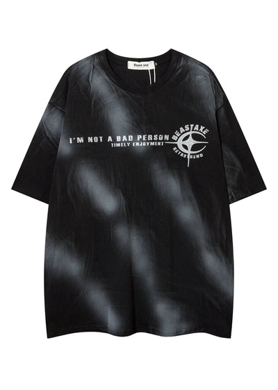 【Blacklists】Diagonal black washed break cloth short sleeve T-shirt  BL0026