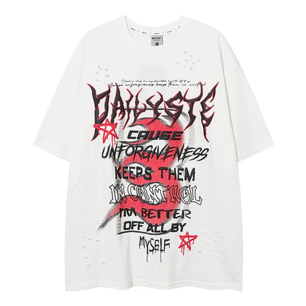 【NIHAOHAO】Subculture Initial Thunder Break Red Color Logo Short Sleeve T-Shirt  NH0128