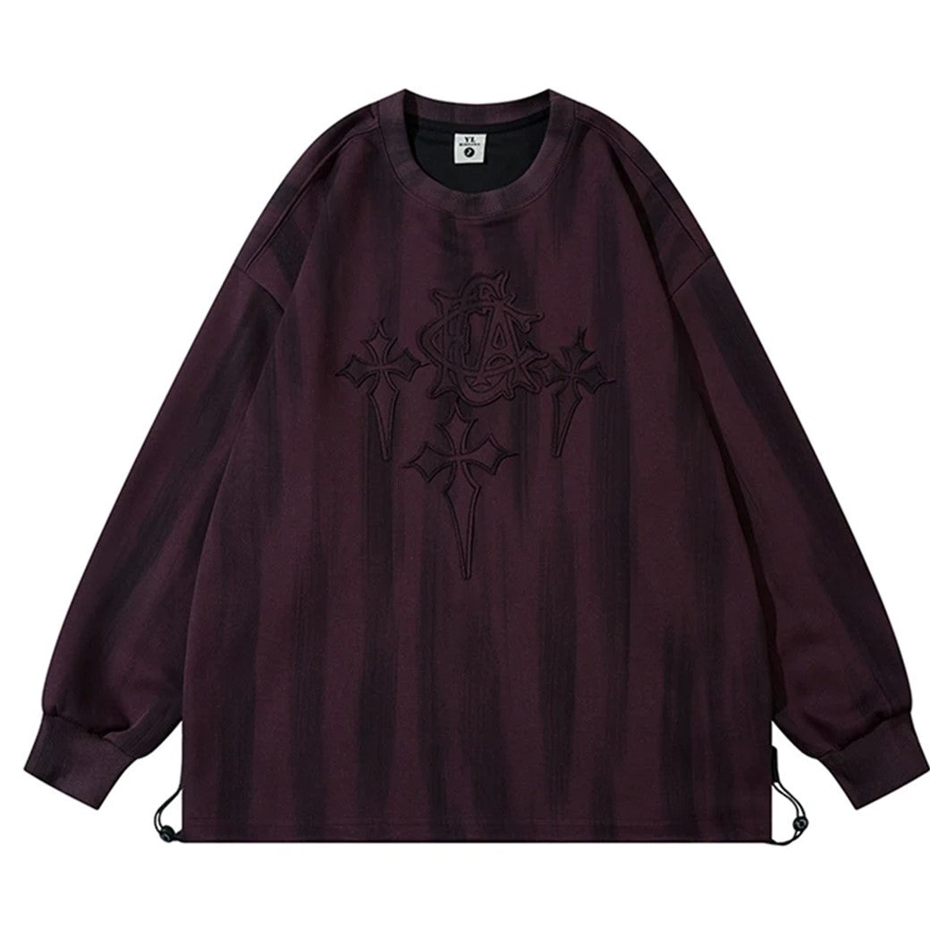 【NIHAOHAO】Cross subculture design logo double collar loose sweatshirt  NH0177