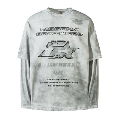 【NIHAOHAO】Grunge illustration design overlayered long sleeve T-shirt  NH0142