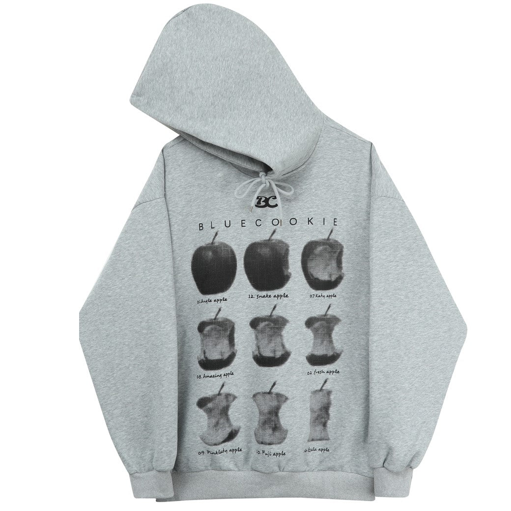 【ANNX】Grey countless apple illustration design front basic hoodie  AN0022