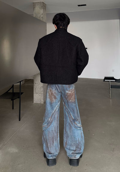 【MARTHENAUT】Muddy wash mid-length wide flare silhouette denim pants  MH0045