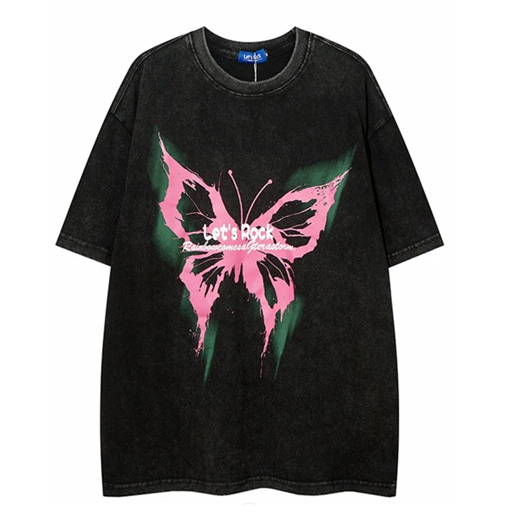 【VEG Dream】Dull base color design butterfly illustration short sleeve T-shirt  VD0233