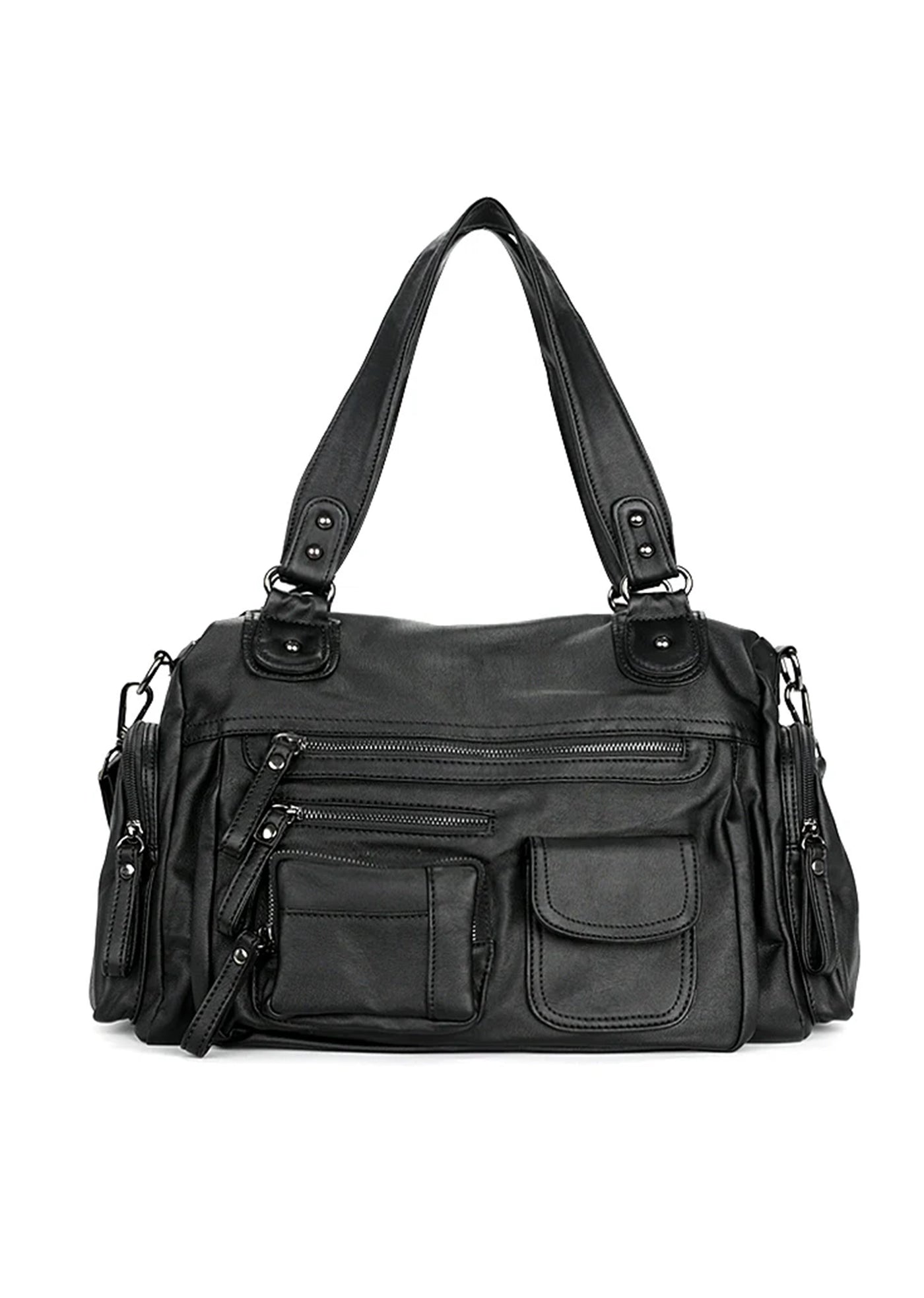 【8/26新作】Big silhouette grunge black color faux leather bag  HL3075