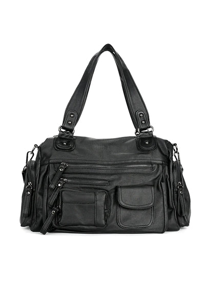 Big silhouette grunge black color faux leather bag  HL3075