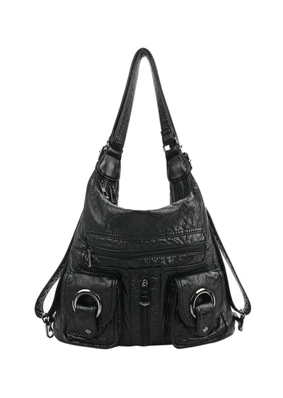 Double Pocket Design Faux Leather Grunge Bag  HL3076