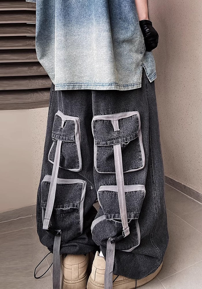 【UUCSCC】Four-point back pocket design wide over pants  US0069