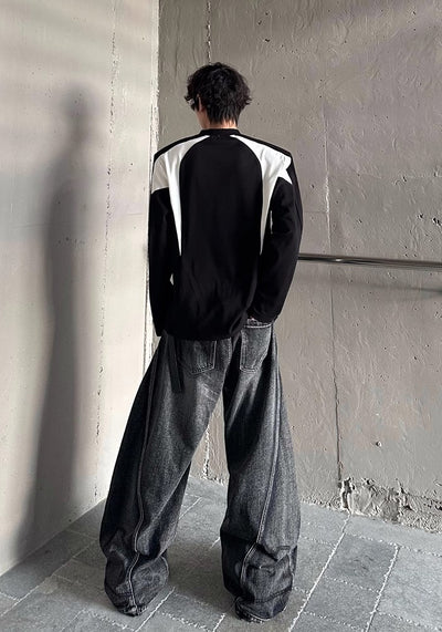 【MARTHENAUT】Special silhouette design wide balloon override denim pants  MH0040