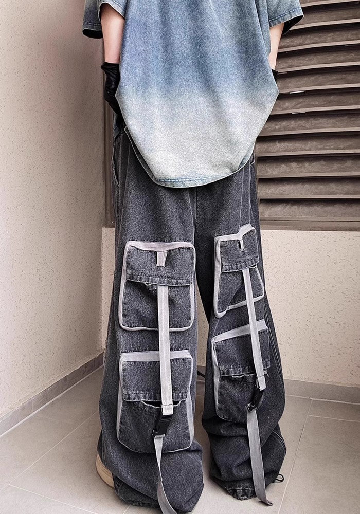 【UUCSCC】Four-point back pocket design wide over pants  US0069