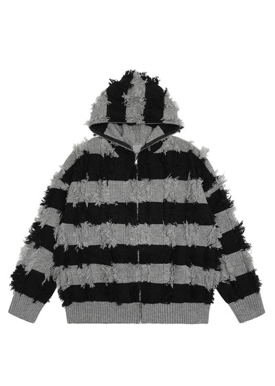 【Mz】Border monotone color simple full zip hoodie knit  MZ0061