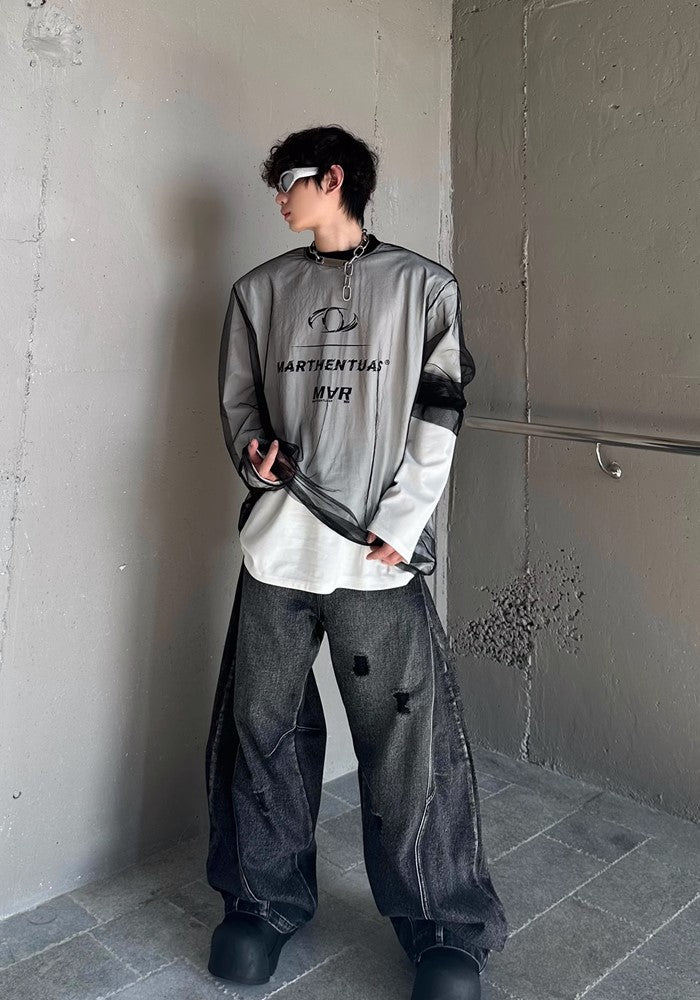 【MARTHENAUT】Special silhouette design wide balloon override denim pants  MH0040