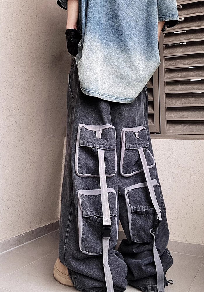 【UUCSCC】Four-point back pocket design wide over pants  US0069