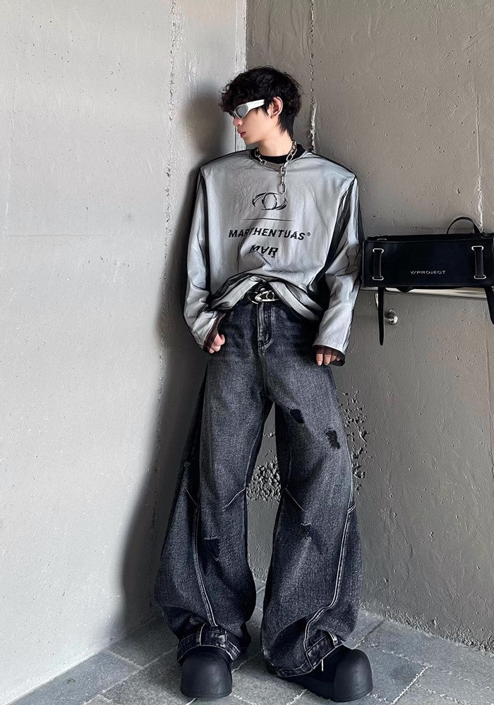 【MARTHENAUT】Special silhouette design wide balloon override denim pants  MH0040