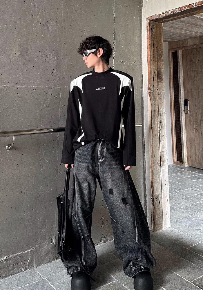 【MARTHENAUT】Special silhouette design wide balloon override denim pants  MH0040